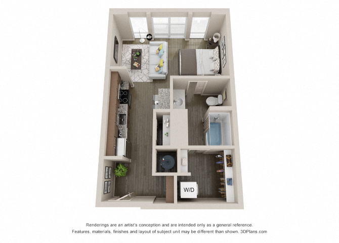 Floor plan for studio, 1 bath, 533 sqft